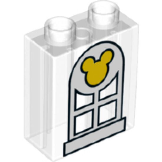 Duplo, Brick 1 x 2 x 2 with Window and Mickey Mouse Logo Pattern