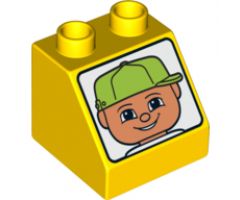 Duplo, Brick 2 x 2 x 1 1/2 Slope 45 with Face with Lime Baseball Cap Pattern