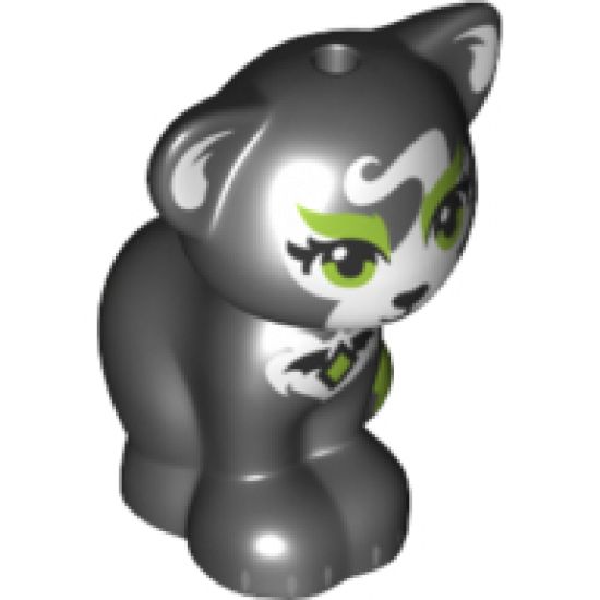 Cat, Friends / Elves, Sitting with Lime Eyes, Eyebrows and Diamond Medallion, Black Nose and White Patches Pattern (Jynx)