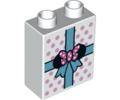 Duplo, Brick 1 x 2 x 2 with Polka Dots and Medium Azure Gift Wrap with Minnie Mouse Ears and Bow Pattern