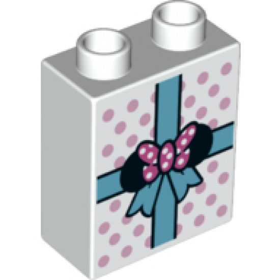 Duplo, Brick 1 x 2 x 2 with Polka Dots and Medium Azure Gift Wrap with Minnie Mouse Ears and Bow Pattern