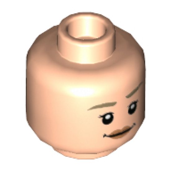 Minifigure, Head Dual Sided Female, Dark Tan Eyebrows, Peach Lips, Smile / Scared with Round Mouth Pattern - Hollow Stud