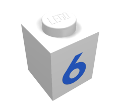 Brick 1 x 1 with Blue '6' Pattern (Bold Font)