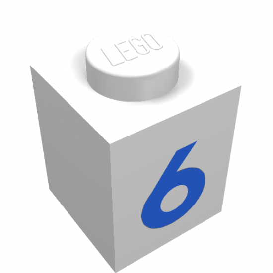 Brick 1 x 1 with Blue '6' Pattern (Bold Font)