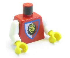 Torso Castle Royal Knights Lion Head on Red/White Shield Pattern / White Arms / Yellow Hands