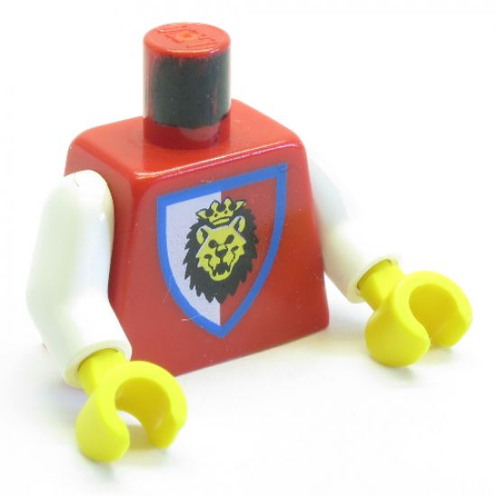 Torso Castle Royal Knights Lion Head on Red/White Shield Pattern / White Arms / Yellow Hands
