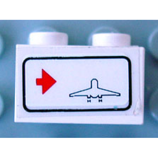 Brick 1 x 2 with Red Arrow on Left Side pointing Right & Airplane Outline Pattern (Sticker) - Set 6399
