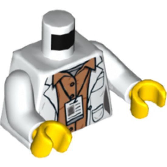 Torso Lab Coat with Pockets and ID Badge over Orange Shirt Pattern / White Arms / Yellow Hands