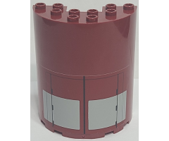 Cylinder Half 3 x 6 x 6 with 1 x 2 Cutout with Black Lines and Light Bluish Gray Rectangles on Dark Red Background Pattern (Sticker) - Set 75025