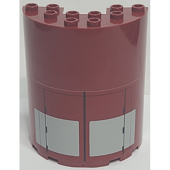 Cylinder Half 3 x 6 x 6 with 1 x 2 Cutout with Black Lines and Light Bluish Gray Rectangles on Dark Red Background Pattern (Sticker) - Set 75025