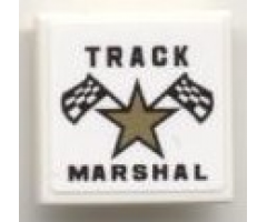 Tile 2 x 2 with Star, Checkered Flags, and 'TRACK MARSHAL' Pattern (Sticker) - Set 8121