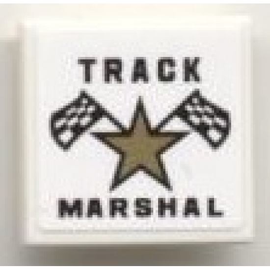 Tile 2 x 2 with Star, Checkered Flags, and 'TRACK MARSHAL' Pattern (Sticker) - Set 8121