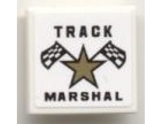 Tile 2 x 2 with Star, Checkered Flags, and 'TRACK MARSHAL' Pattern (Sticker) - Set 8121