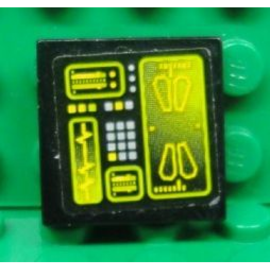 Tile 2 x 2 with Buttons and Neon Green Screens on Black Background Pattern (Sticker) - Set 8107