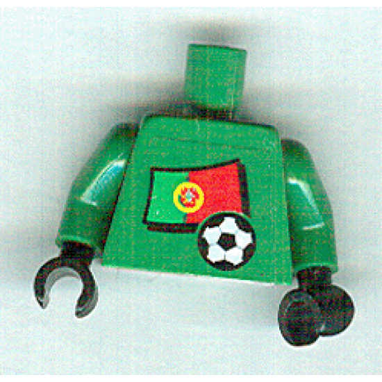Torso Soccer Portuguese Goalie, Portuguese Flag Sticker Front, White Number Sticker Back (specify number in listing) / Green Arms / Black Hands