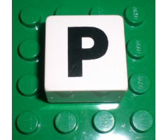Duplo, Tile 2 x 2 x 1 with Black Capital Letter P Pattern