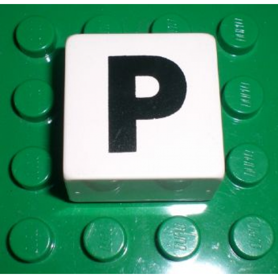 Duplo, Tile 2 x 2 x 1 with Black Capital Letter P Pattern
