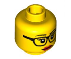 Minifigure, Head Female Glasses, Eyelashes and Red Lips Pattern - Blocked Open Stud