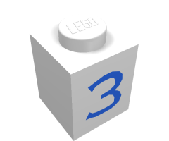 Brick 1 x 1 with Blue '3' Pattern