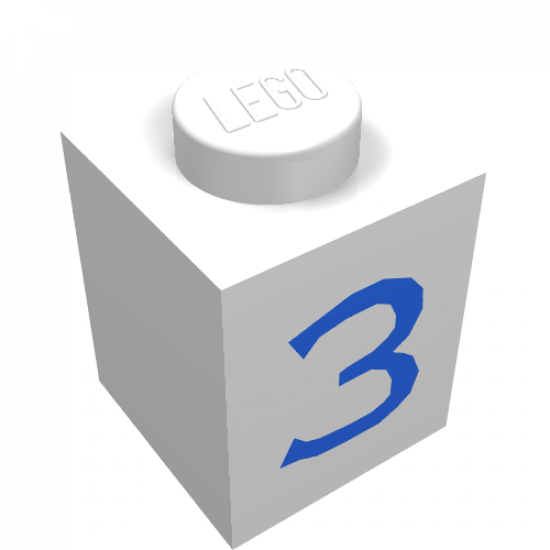 Brick 1 x 1 with Blue '3' Pattern