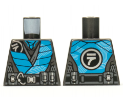 Torso Tunic Pearl Dark Gray Ninjago Logogram 'N', Dark Azure Panels, Dark Bluish Gray Mesh and Belt Pattern