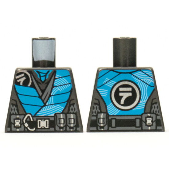 Torso Tunic Pearl Dark Gray Ninjago Logogram 'N', Dark Azure Panels, Dark Bluish Gray Mesh and Belt Pattern