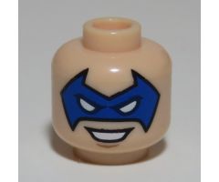 Minifigure, Head Male Blue Eye Mask Pointed with Eye Holes and Open Smile Pattern (Trickster) - Hollow Stud