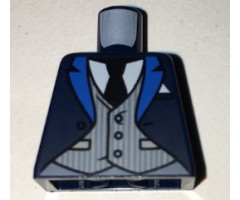 Torso Coat with Blue Lapels, Light Bluish Gray Pinstripe Vest, White Shirt, Black Tie Pattern