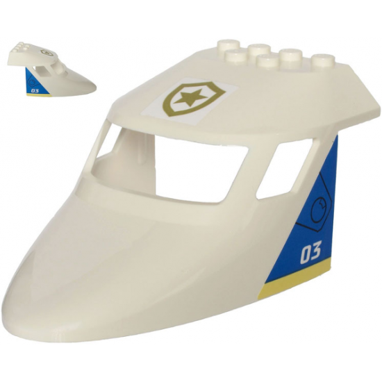 Aircraft Fuselage Curved Forward 6 x 10 with 3 Window Panes with Gold Star Badge on Top and Number 03 Pattern on Both Sides (Stickers) - Set 60243