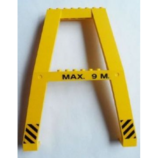 Support Crane Stand Double with Black 'MAX. 9 M.' and Black and Yellow Danger Stripes Pattern (Sticker) - Set 7243