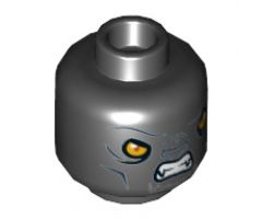 Minifigure, Head Dual Sided Alien Chima Panther with Yellow Eyes, Fangs and Dark Blue Facial Lines, Neutral / Angry Pattern (Tormak) - Hollow Stud