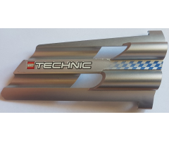 Technic, Panel Fairing # 3 Large Long, Large Holes, Side A with LEGO and White 'TECHNIC' Logo and Fading Blue Checkered Pattern (Sticker) - Set 8458