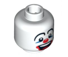 Minifigure, Head Large Drawn Eyebrows, Blue Eye Make-up, Big Red Nose and Large Red Mouth Pattern (Clown) - Hollow Stud