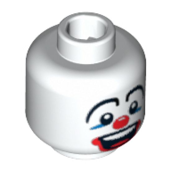 Minifigure, Head Large Drawn Eyebrows, Blue Eye Make-up, Big Red Nose and Large Red Mouth Pattern (Clown) - Hollow Stud