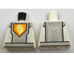 Torso Nexo Knights Armor, Silver Circuits, Light Bluish Gray Panel, Orange Emblem, Yellow Horse Head Pattern