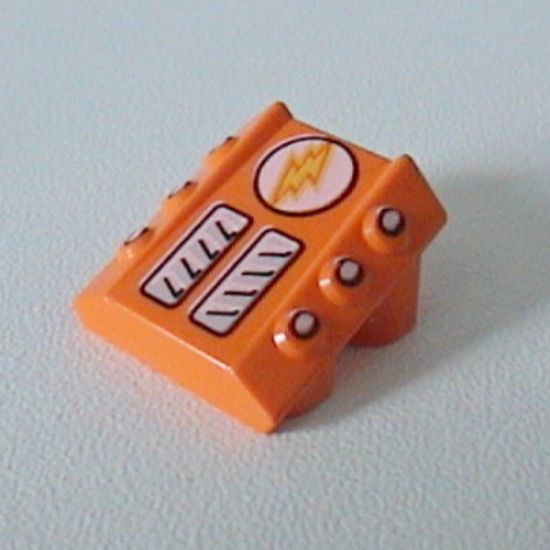 Brick, Modified 2 x 2 No Studs, Sloped with 6 Side Pistons Raised and Lightor Lightning Bolt Pattern