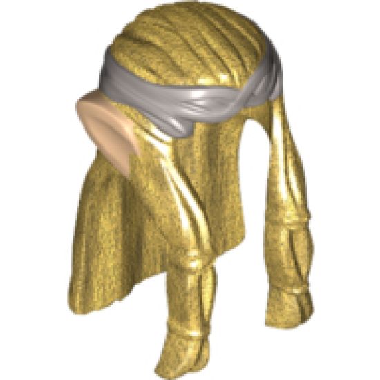 Minifigure, Hair Long Wavy with Braid, Silver Headband and Light Nougat Elf Ears Pattern