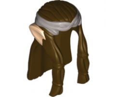 Minifigure, Hair Long Wavy with Braid, Silver Headband and Light Nougat Elf Ears Pattern