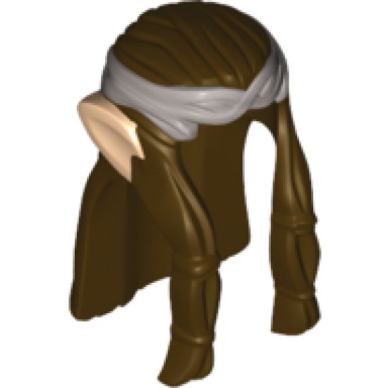 Minifigure, Hair Long Wavy with Braid, Silver Headband and Light Nougat Elf Ears Pattern