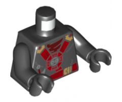 Torso Ninjago Red and Gold Straps and Belt, Round Emblem, Weapons and Dark Red Undershirt Pattern / Black Arms / Black Hands