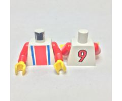 Torso Soccer Vertical Striped Red/Blue and No. 9 Back Pattern / Red Arms / Yellow Hands