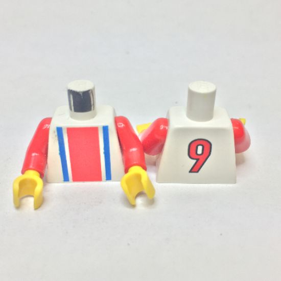 Torso Soccer Vertical Striped Red/Blue and No. 9 Back Pattern / Red Arms / Yellow Hands