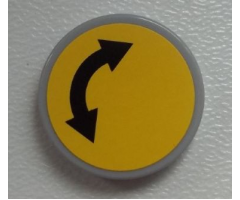 Tile, Round 2 x 2 with Black Curved Arrow Double on Yellow Background Pattern (Sticker) - Set 60026