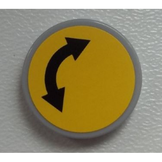 Tile, Round 2 x 2 with Black Curved Arrow Double on Yellow Background Pattern (Sticker) - Set 60026