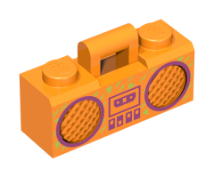 Minifigure, Utensil Radio Boom Box with Bar Handle with Magenta Cassette Player, Switches and Rimmed Speakers Pattern
