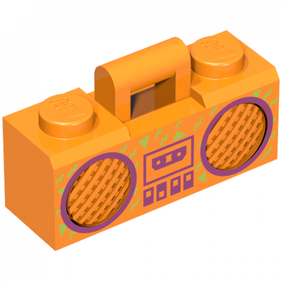 Minifigure, Utensil Radio Boom Box with Bar Handle with Magenta Cassette Player, Switches and Rimmed Speakers Pattern