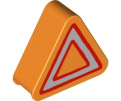 Duplo, Brick 1 x 3 x 2 Triangle Road Sign with Silver and Red Triangle Pattern