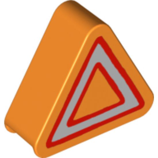 Duplo, Brick 1 x 3 x 2 Triangle Road Sign with Silver and Red Triangle Pattern