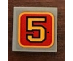 Tile 2 x 2 with Bright Light Orange Number '5' on Red Background Pattern (Sticker) - Set 21311