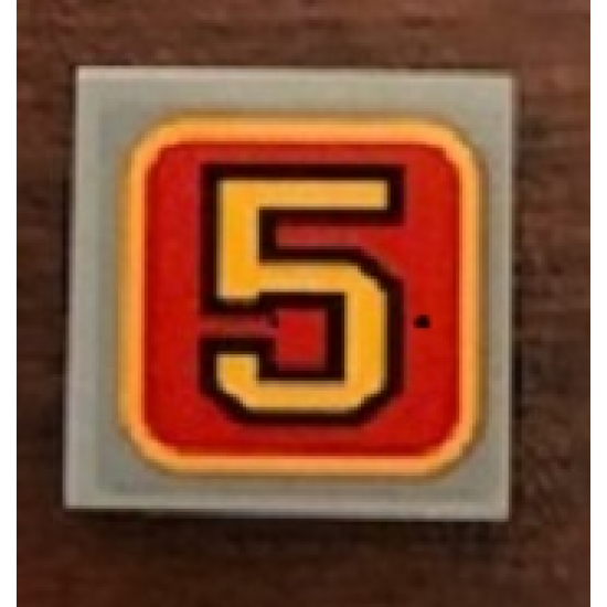 Tile 2 x 2 with Bright Light Orange Number '5' on Red Background Pattern (Sticker) - Set 21311